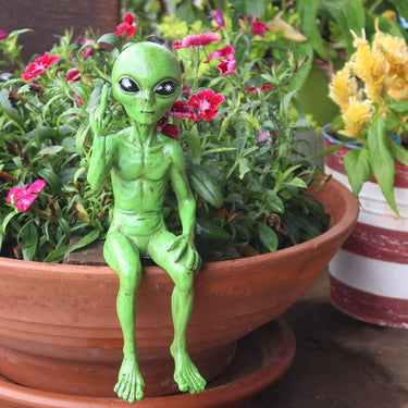 Rude Alien Statue “Flipping The Bird” 10″ H Shelf Sitter Extraterrestrial Figurine Funny Home or Garden Decoration